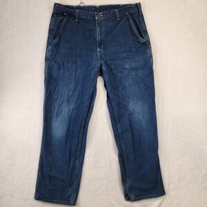 Carhartt‎ FR Work Dungaree Pants Mens 38x30 Blue Flame Resistant Carpenter Jeans